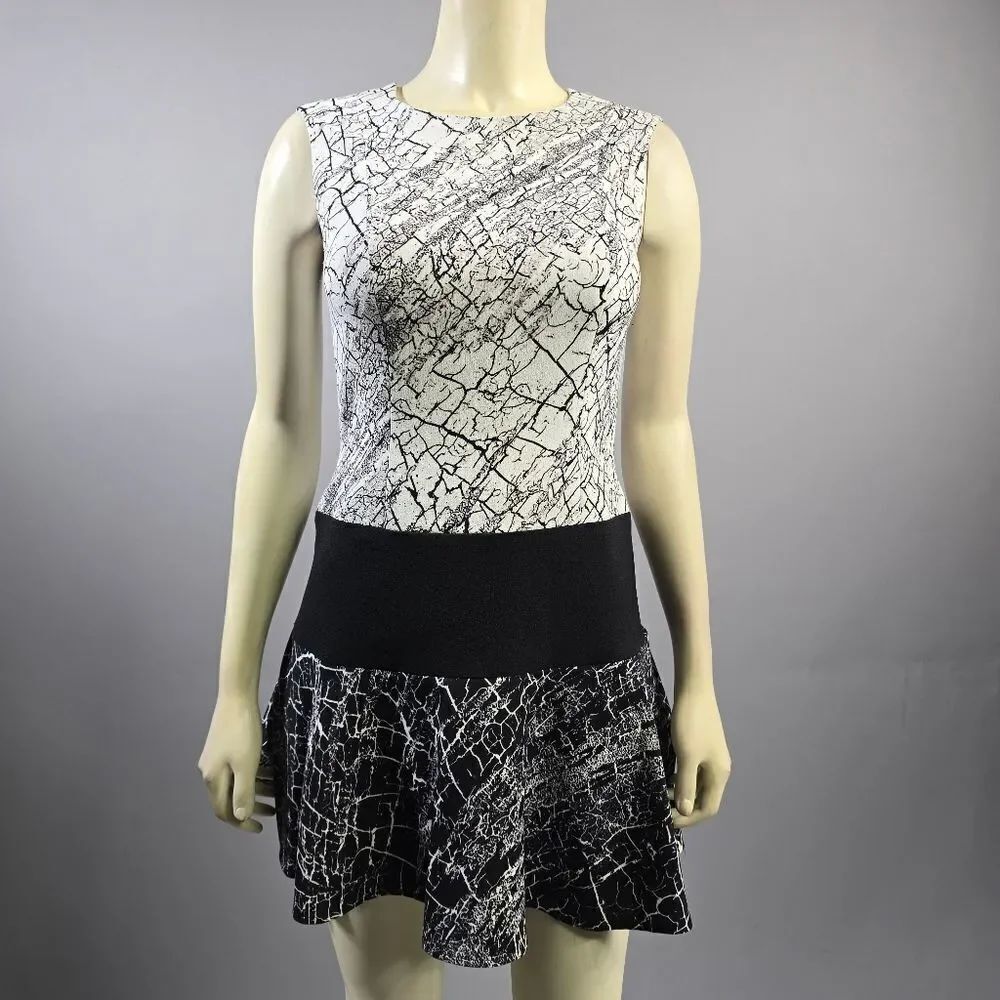 BCBGMaxAzria Black and White Crackle Print Mini Dress R8
